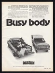 1971 Nissan Datsun Busy Body Truck Steel Bed Campers Haul Vacation Work Print Ad. Fixed Price $12.00.