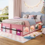 Queen Size Wooden Platform Bed With Bookshelf, Display Cabinet, Led Light And. Fixed Price $431.80.