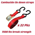 22PK 1IN X 15FT Cambuckle Tie Down Straps With S-hooks 1500LBS Break Strength. Fixed Price $89.57.