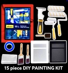 Diy 15PC Painting Tool Kit Set : Rollers,brushes,tray,tape,liner,scraper,sheet. Fixed Price $16.99.