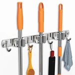 Cuxixa Mop And Broom Holder Wall Mount, Upgraded 3 Racks With 4 Hooks, Silver. Fixed Price $14.76.